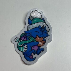 Blue Dragon Sticker with Winter Hat
